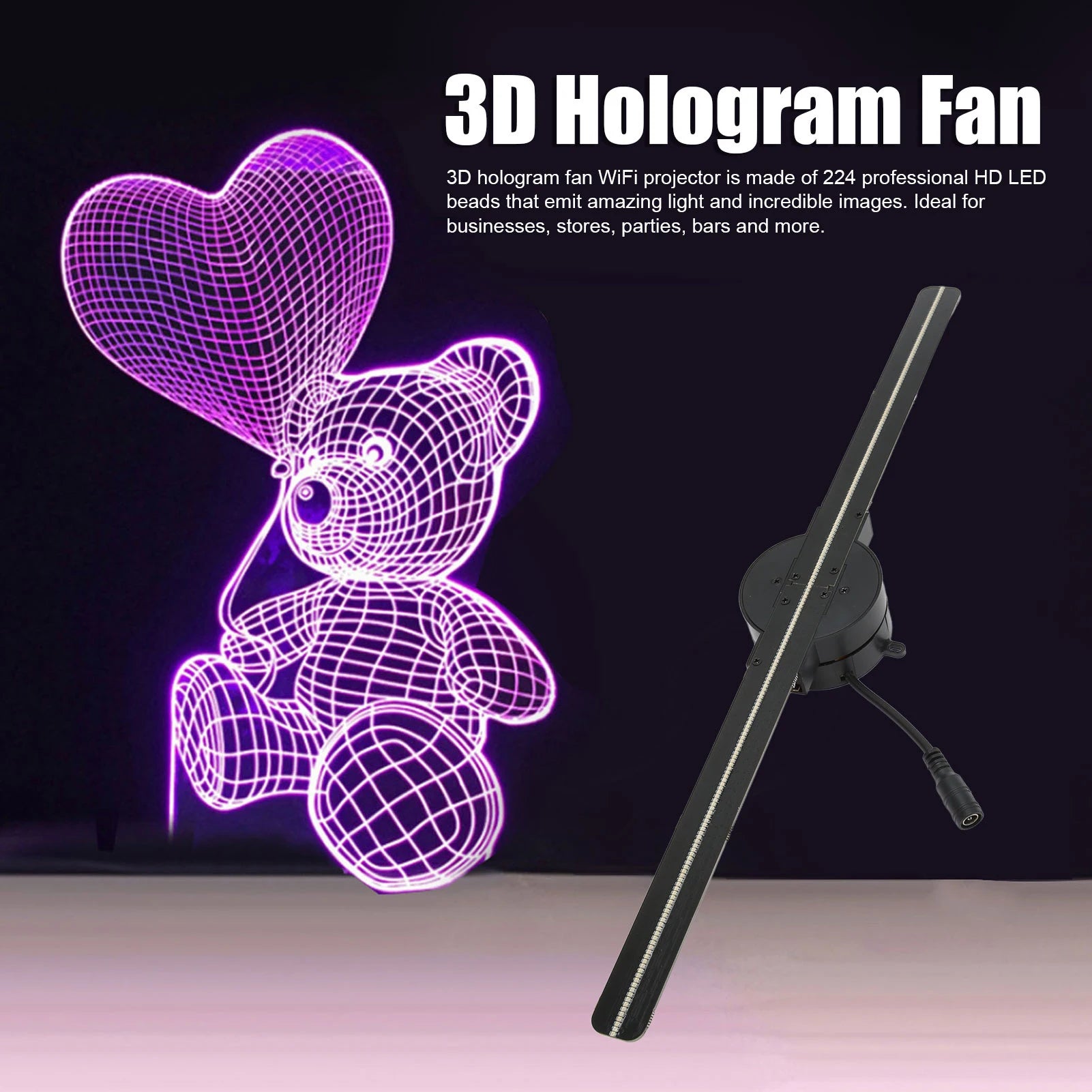 Elevate Your Business with the 3D Hologram Fan Projector - 16.5 Inch, 2000x224 Resolution, WiFi Enabled for Stunning Advertisements
