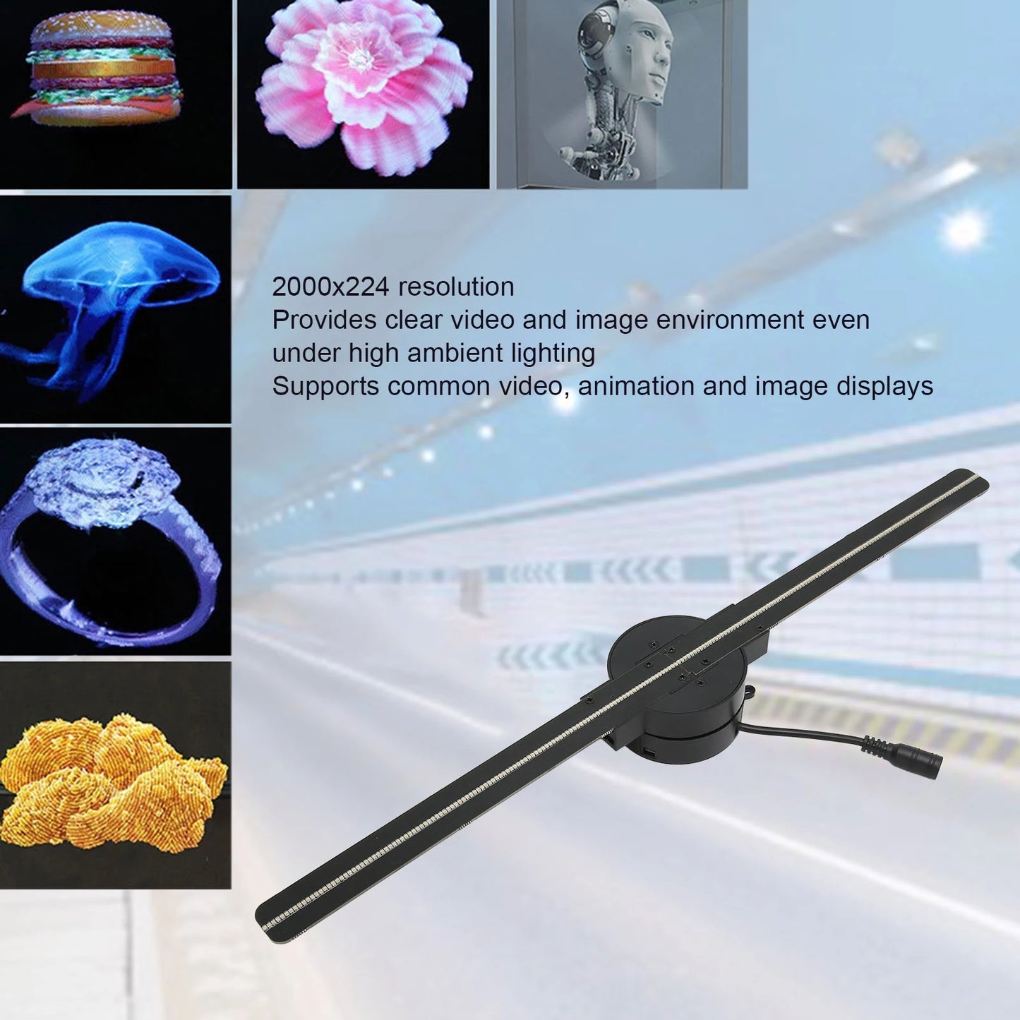 Elevate Your Business with the 3D Hologram Fan Projector - 16.5 Inch, 2000x224 Resolution, WiFi Enabled for Stunning Advertisements